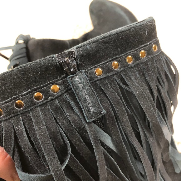 Via Spiga Black Suede Fringed Boho booties 8.5 - Picture 12 of 15